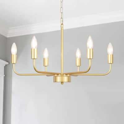 6-Light Rustic Modern Candle Design Hanging Linear Chandelier Lighting for Kitchen Island
