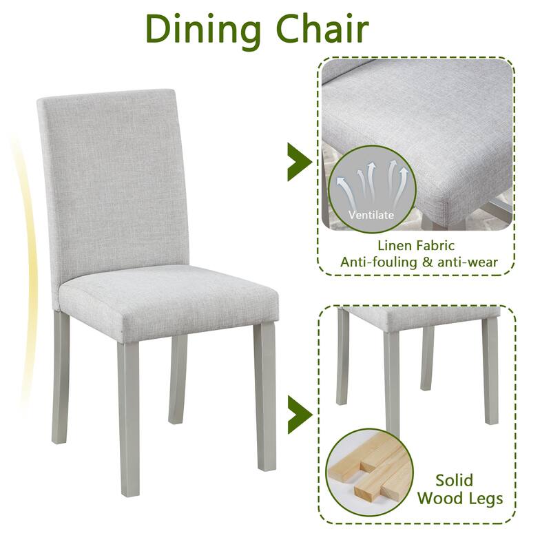 5 Piece Dining Table Set with 4 Upholstered Dining Chairs Wooden Dining Table with Crystal Accent Table Edge for Kitchen