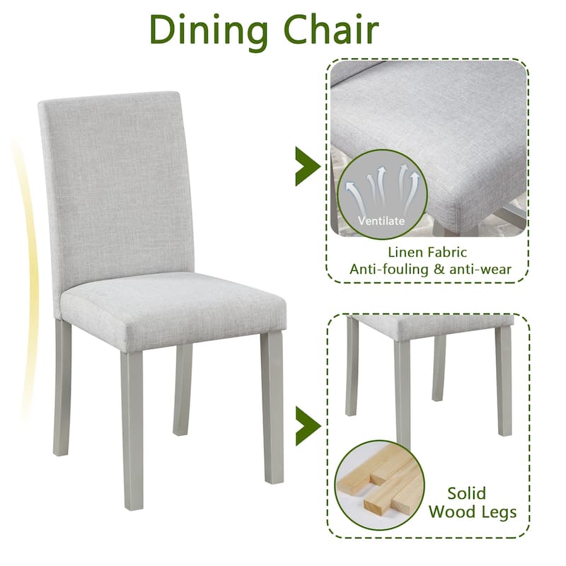 GDFStudio - Hamilton 5-Piece Classic Crystal Tabletop Square Wooden Dining Table Set with 4 Upholstered Dining Chairs