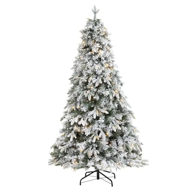 5' Flocked Vermont Mixed Pine Christmas Tree with 150 Clear LED Lights - Green