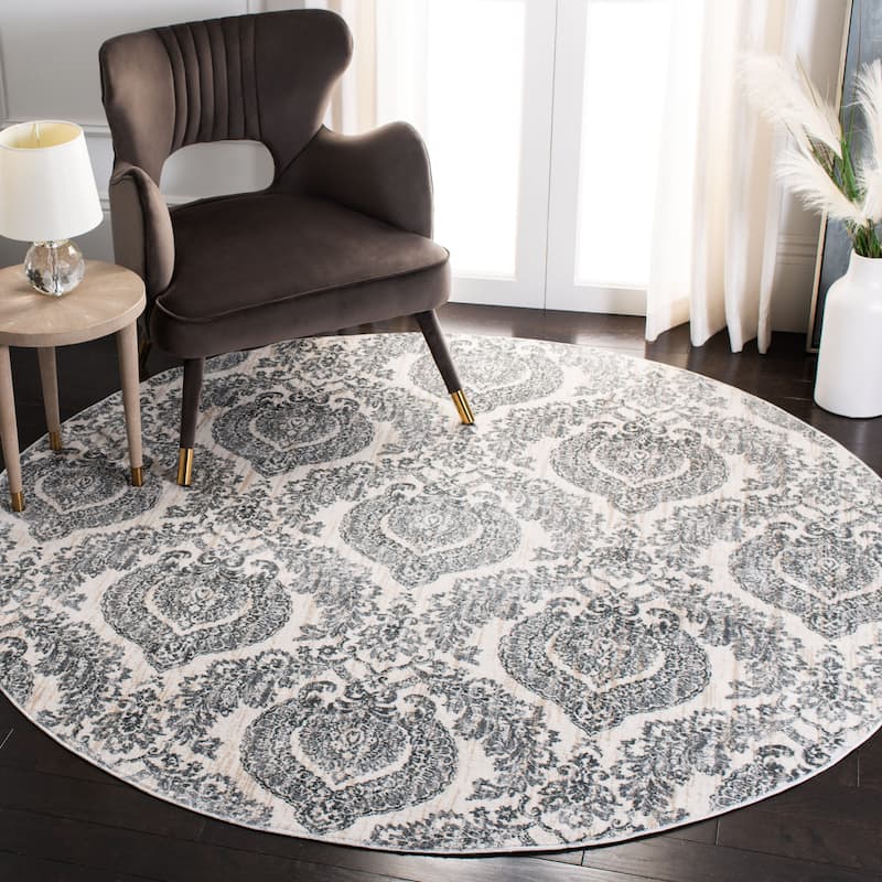 SAFAVIEH Isabella Lorrie Traditional Medallion Rug - 6'7" Round - Grey/Ivory