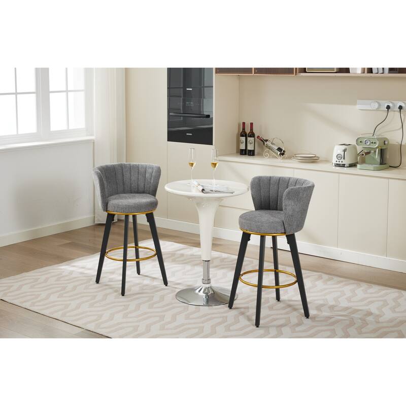 Counter Height Bar Stools Set of 2, 360°Swivel Upholstered Barstools with Backs and Metal Legs, 26" H Seat Height