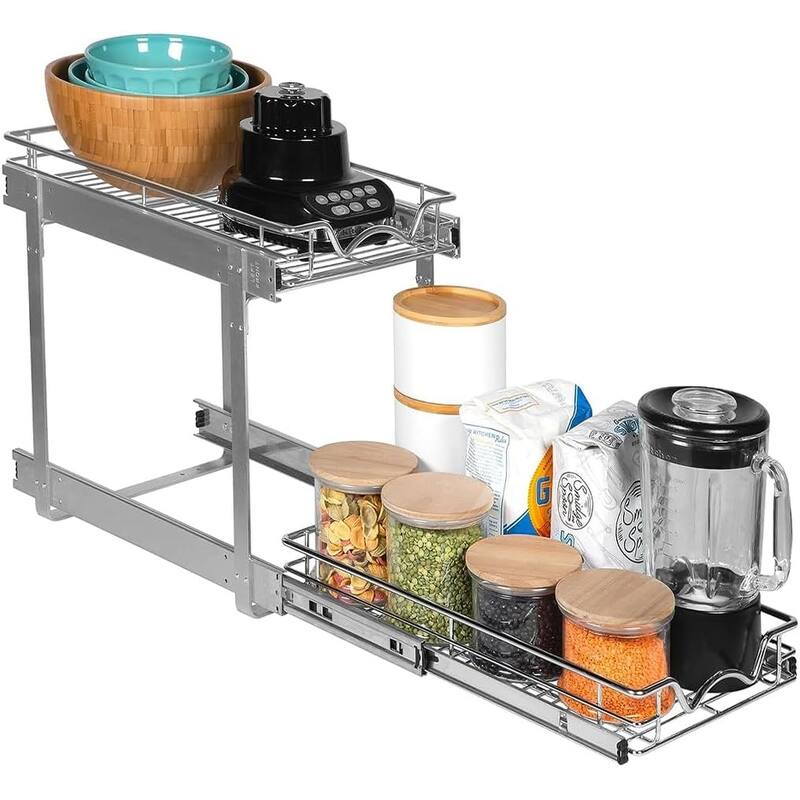 Hold N’ Storage Pull Out Cabinet Organizer 2 Tier – Heavy Duty Metal with Lifetime Limited Warranty - Anti Rust Chrome Finish
