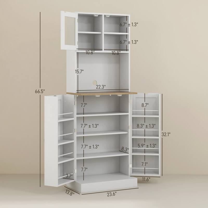 Freestanding Kitchen Cabinet Buffet with Adjustable Shelves and Open Countertop, Pantry Storage Cabinet with Microwave Stand