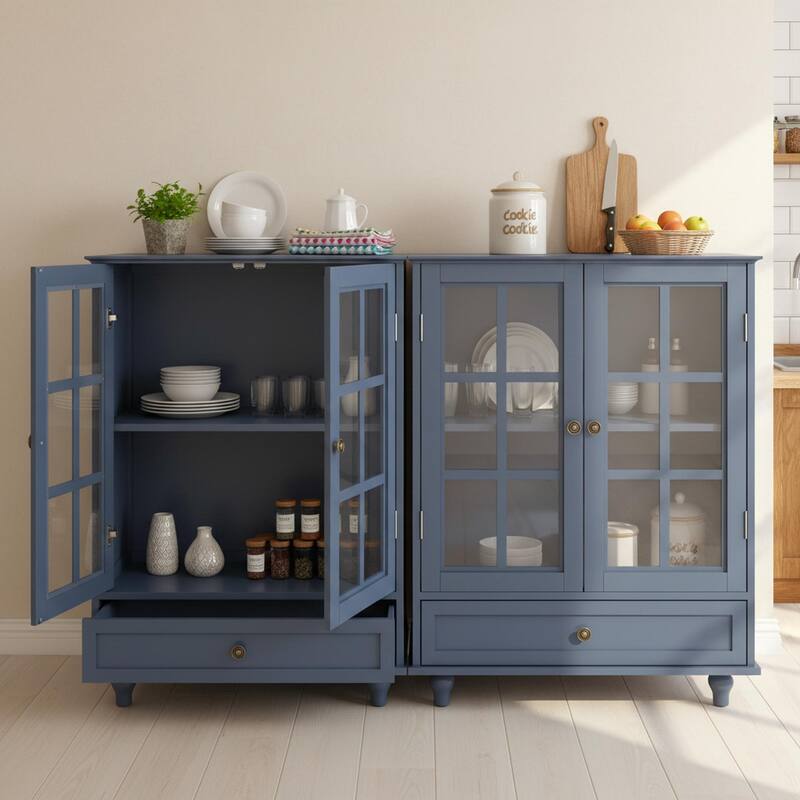 Homy Casa Minimalist Buffet Cabinet with Glass Doors & Drawer, Storage Sideboard, Kitchen Living & Dining Room Hallway Entryway