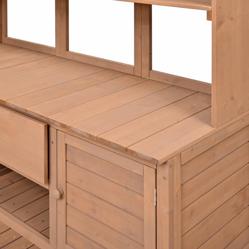 Fir Wood Garden Work Table - Potting Bench with Hutch, Drawer & Adjustable Shelves