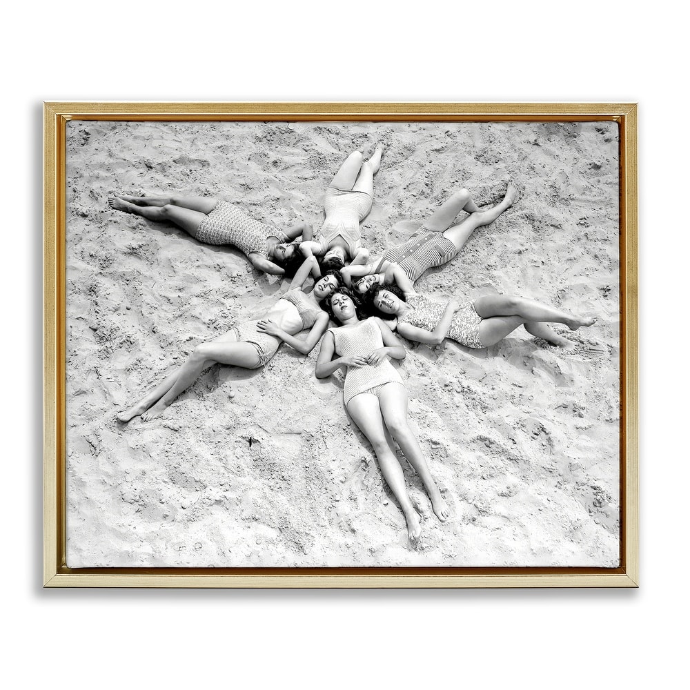 Stupell Women on Beach in Star Shape Framed Floater Canvas Wall Art Design By Arlington Prints