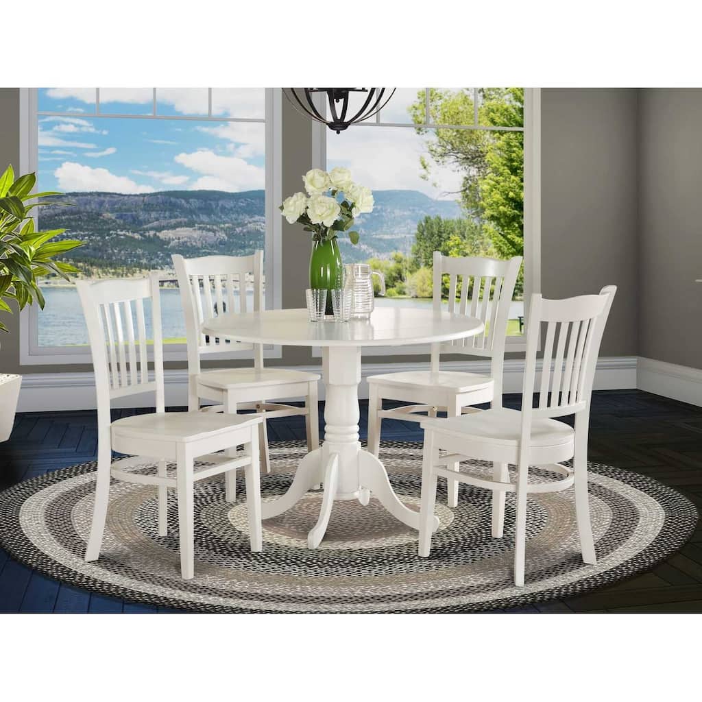 HomeStock 5-Piece Round Buttermilk and Cherry Finish Solid Wood Top Dining table with 4 Chairs