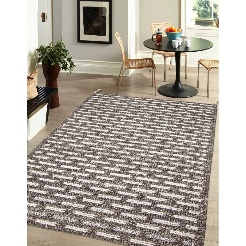 ECARPETGALLERY Braid weave Sienna Dark Grey Wool Rug - 5'1 x 7'10