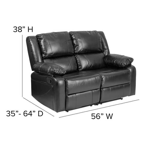 dimension image slide 1 of 2, Contemporary Upholstered Recliner Loveseat with Headrests and Armrests - 56"W x 35" - 64"D x 38"H