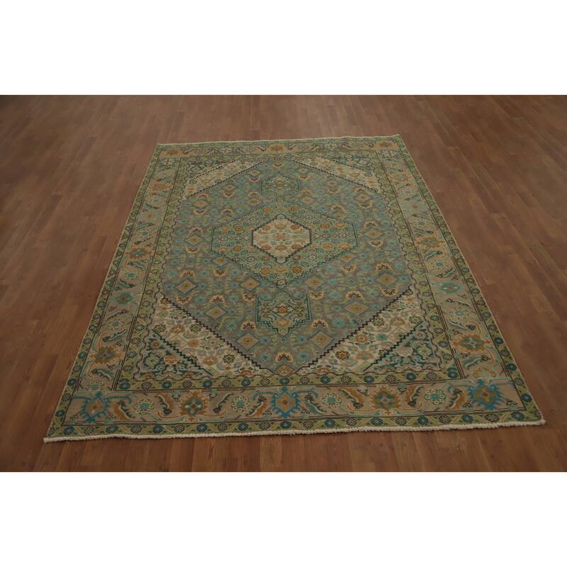 Hand Knotted Oriental 100% Wool Carpet Traditional Floral Greys & Charcoal Tabriz Area Rug - 9' 3'' X 6' 5''