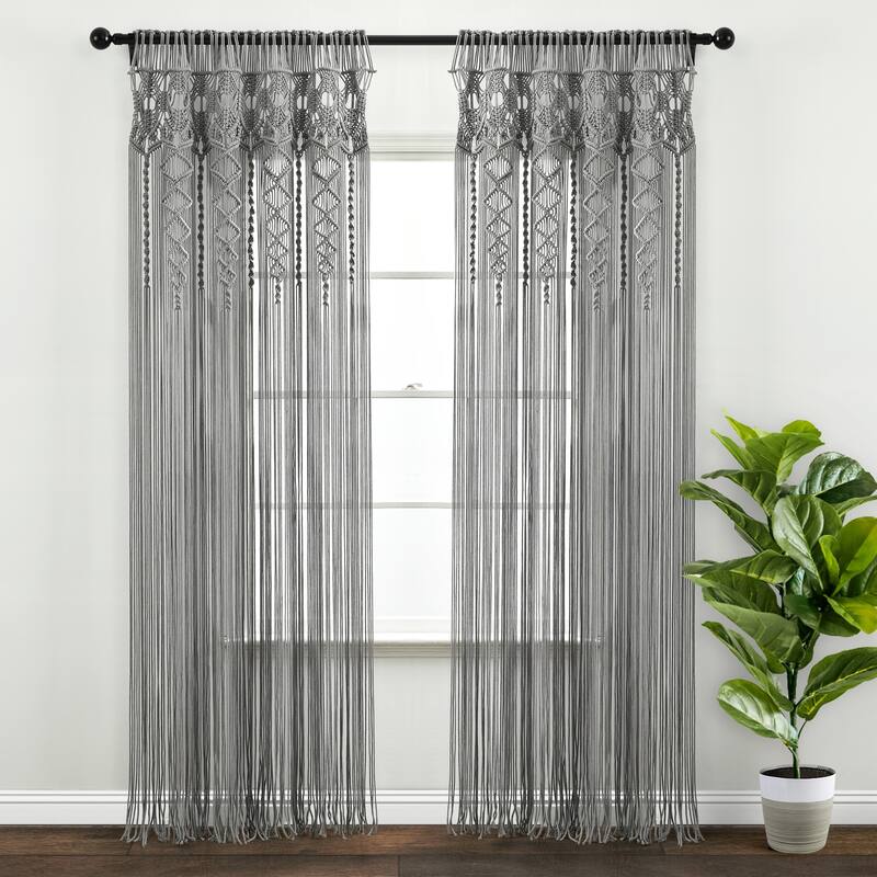 Lush Decor Boho Macrame Textured Cotton Window Curtain/Room Divider/Doorway/Wall Decor - Gray - 84 Inches