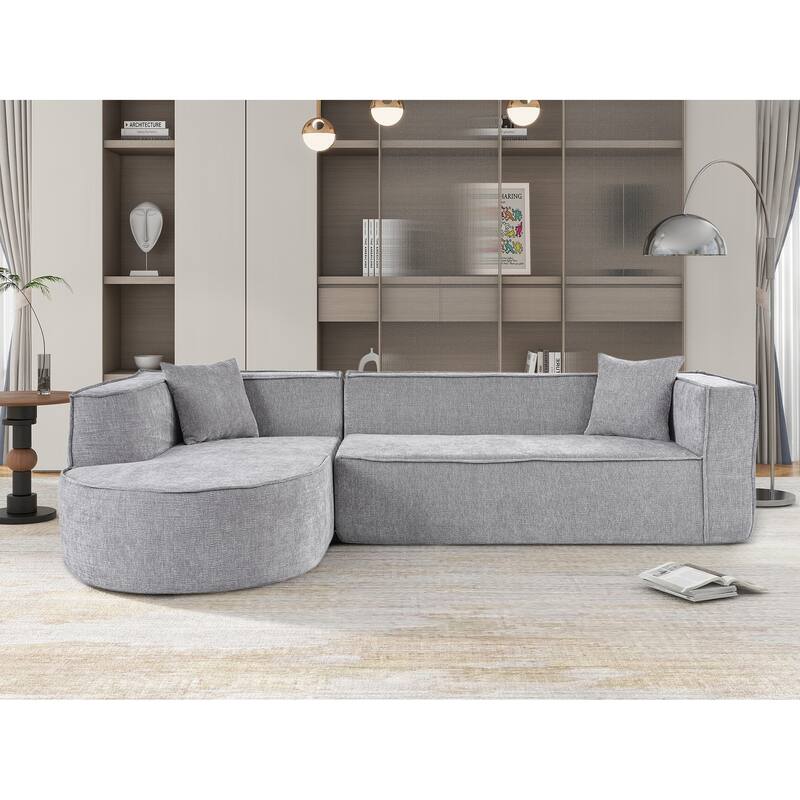 Modular L-Shape Sectional Sofa with Chaise, High Density Sponge Sectional Sofa, Chenille Fabric Sofa with 2 Throw Pillows