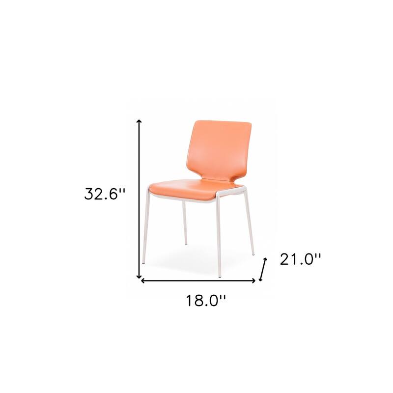 Set of Two Terra Cotta And Silver Upholstered Faux Leather Dining Side Chairs