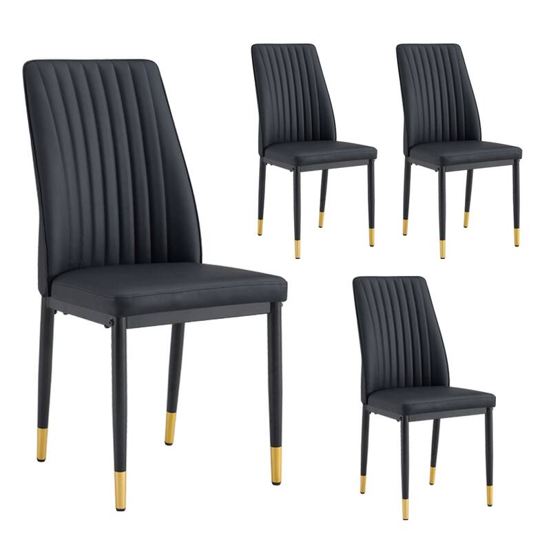 A set of 4 dining chairs, black dining chair set, PU material high backrest seats and sturdy leg chairs for kitchens