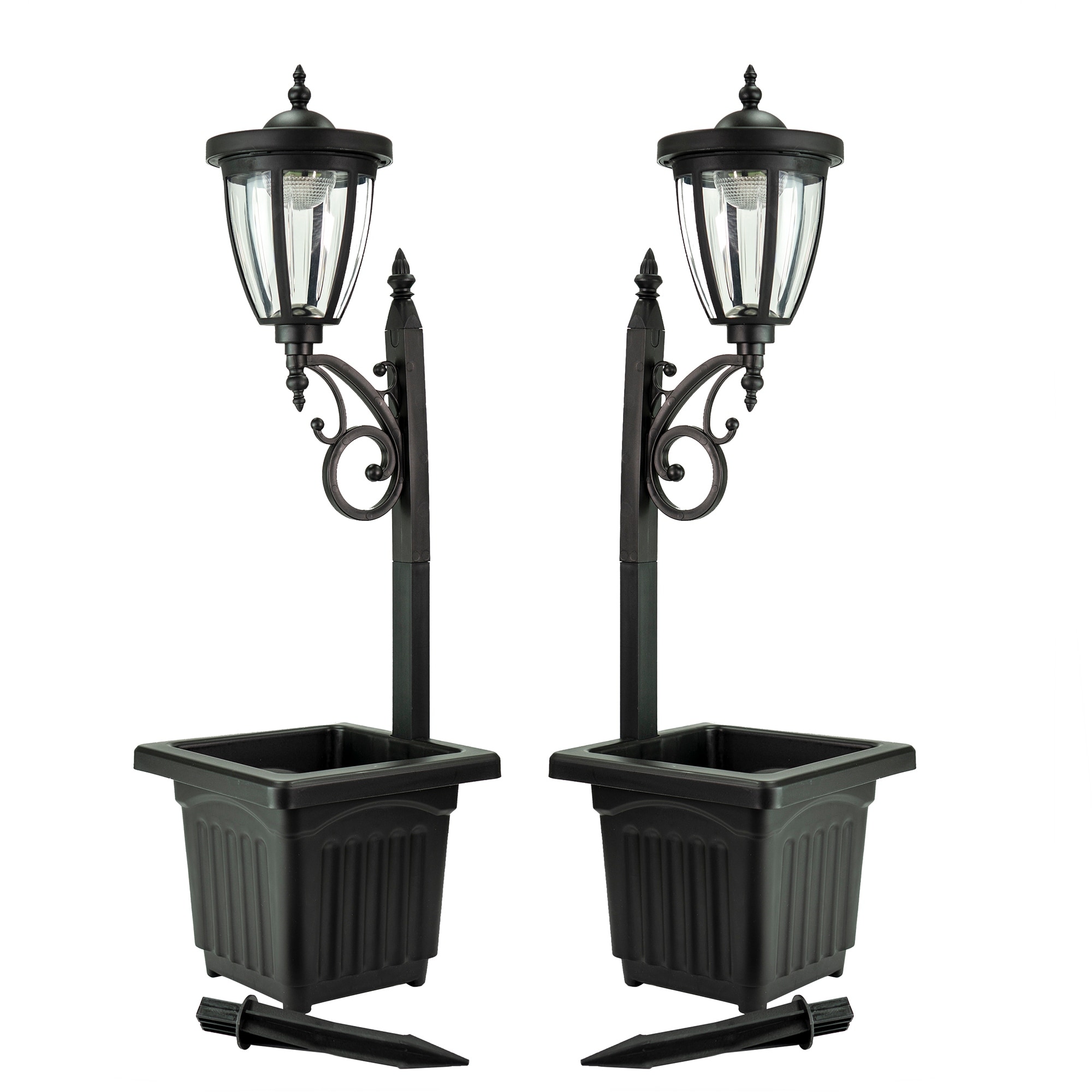 White solar lamp post with planter outlet