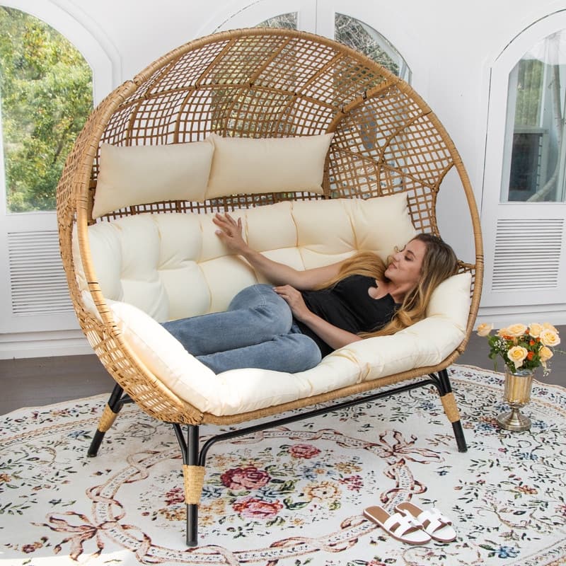FINCATI 2-Person Indoor Wicker Egg Chair, 57.1 in Wide, 680-lb Capacity