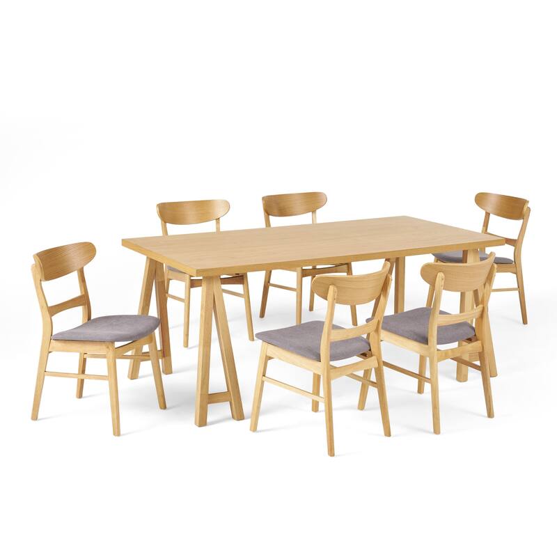 Idalia Mid-Century Modern 7 Piece Dining Set by Christopher Knight Home - Natural Oak + Dark Gray