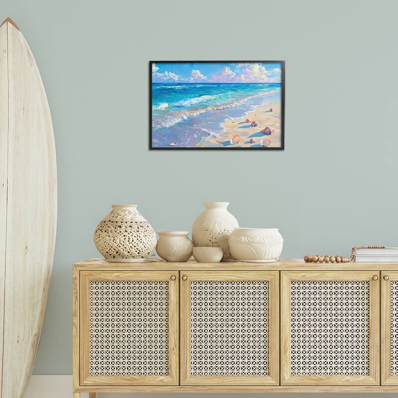 Stupell Seashells Along Sea Shore Framed Giclee Art Design By LSR Design Studio