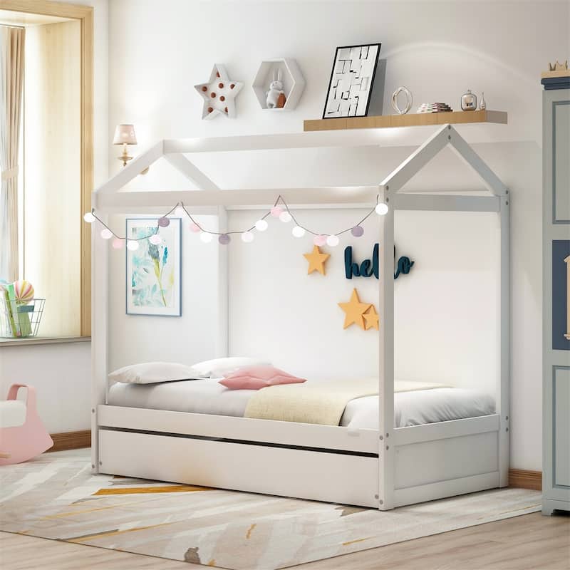 Merax Kids House Bed with Trundle