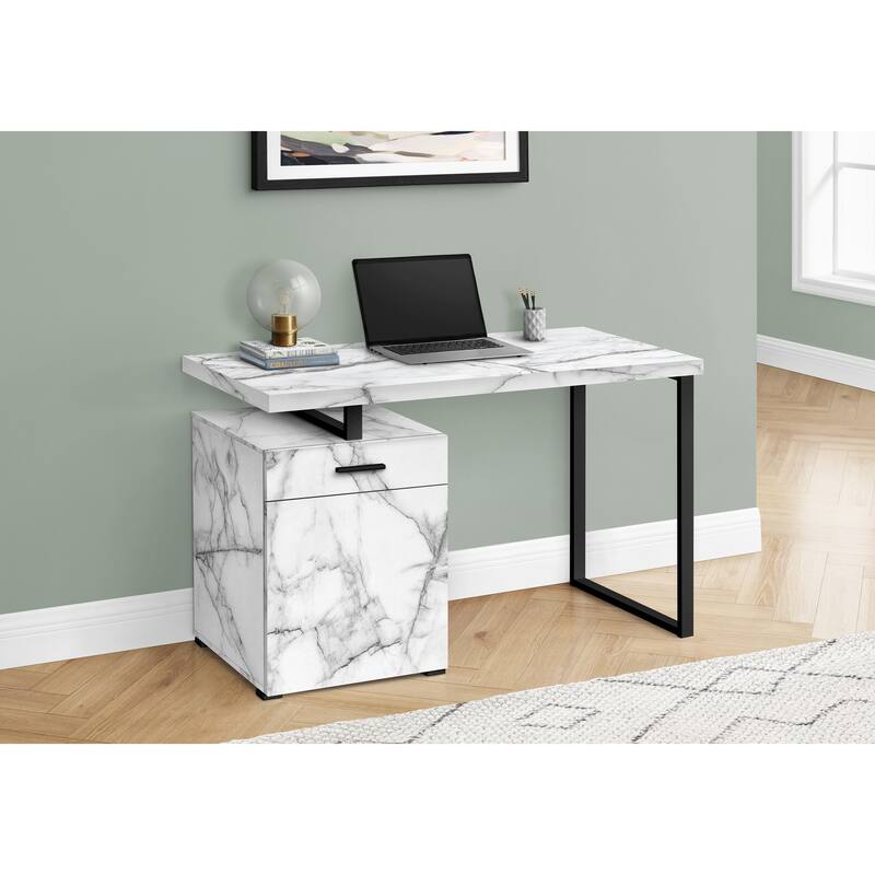 Computer Desk, Home Office, Laptop, Left, Right Set-up, Storage Drawers, 48"l, Work, White Marble Look Laminate