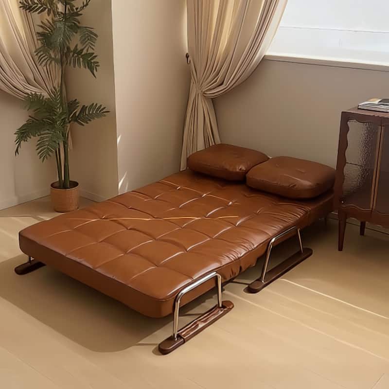 JASIWAY Brown Eco-Leather Folding Sofa Bed for Small Spaces