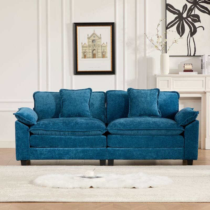 Oversized Chenille Upholstered Sofa, Modular Sectional Cloud Sofa, 2 Seater Sofa with Wider Armrest & Backrest Pillows - Blue