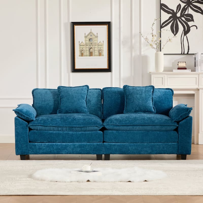 Roomfitters Cloud Loveseat Sofa, Modern Chenille Upholstered 2-Seater with Deep Cushions and Wide Armrests - Blue
