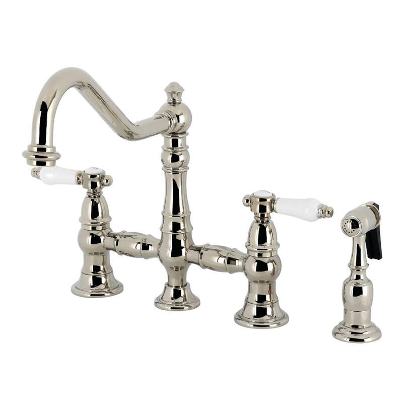 Kingston Brass Bel-Air Two-Handle 4-Hole Deck Mount Bridge Kitchen Faucet with Brass Side Sprayer