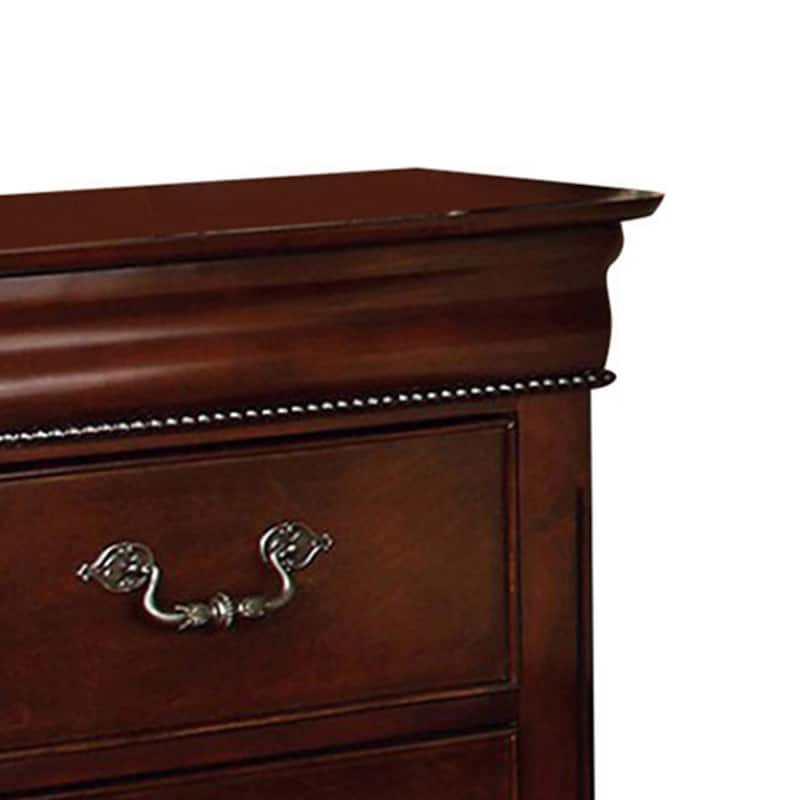2 Drawer Wooden Nightstand with Hidden Top Drawer and Metal Handles, Brown