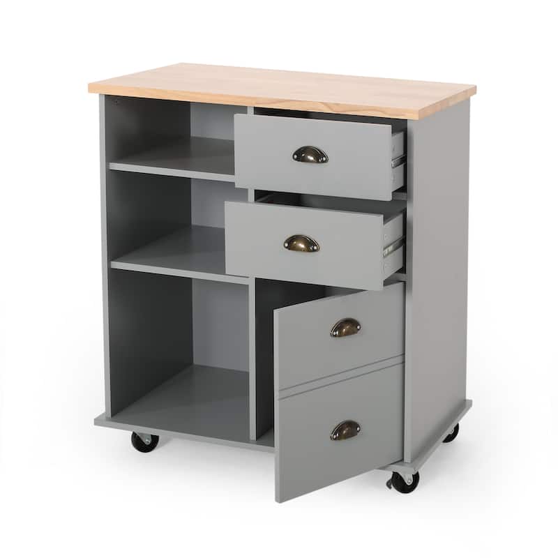 Provence Contemporary Kitchen Cart with Wheels by Christopher Knight Home - 31.50" W x 17.75" D x 34.50" H