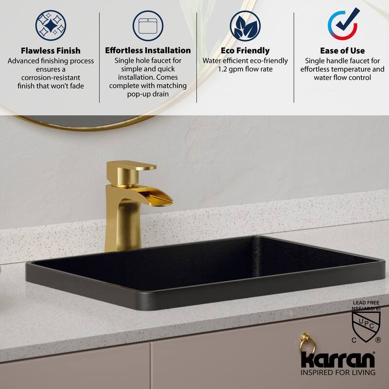 Karran Kassel Single Hole Single Handle Basin Bathroom Faucet with Matching Pop-up Drain