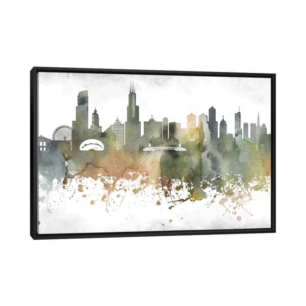 slide 2 of 12, iCanvas "Chicago Skyline" by WallDecorAddict Framed Canvas Print Black - 26x40