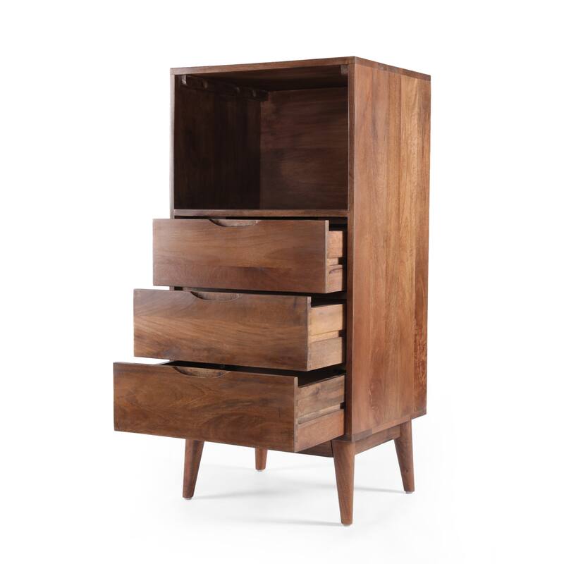 20" Rustic Wood Nightstand with 3 Drawers and Open Storage