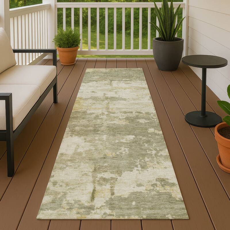 Machine Washable Indoor/ Outdoor Crouppen Modern Chantille Rug - Sage - 2'3" x 7'6"