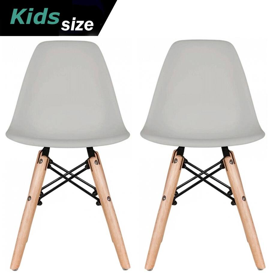 Set of Two Kids Toddler Chair Side Armless Natural Wood Legs Eiffel For Kitchen Desk Work Bedroom Playroom Preschool