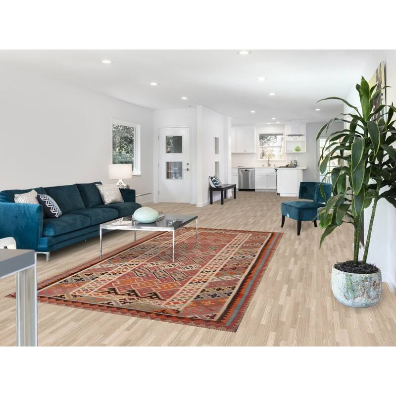 Geometric Kilim Qashqai Persian Area Rug Hand-Woven Tribal Wool Carpet - 5'5"x 9'8"