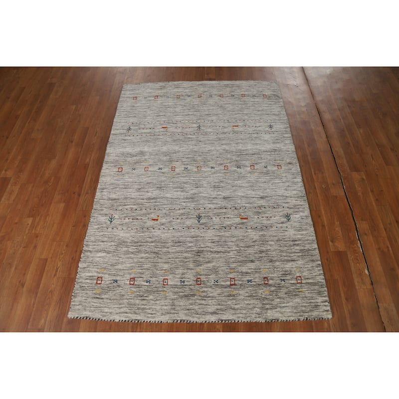 Striped Tribal Gabbeh Oriental Accent Rug Hand-Knotted Wool Carpet - 4'1" x 5'11"