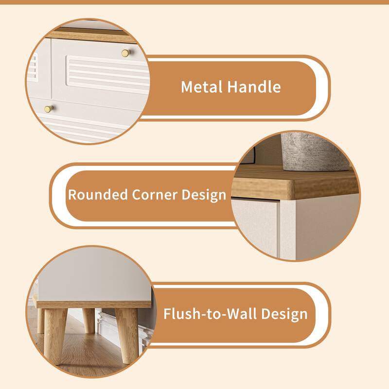 Narrow Shoe Cabinet with 2 Flip-Up Doors & 2 Drawers, Freestanding Entryway Shoe Organizer, Shoe Rack with Natural Wood Legs
