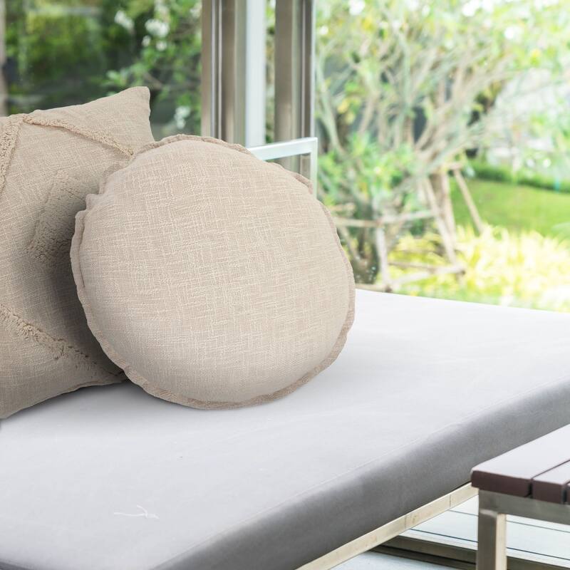 20" Beige Solid Round Throw Pillow