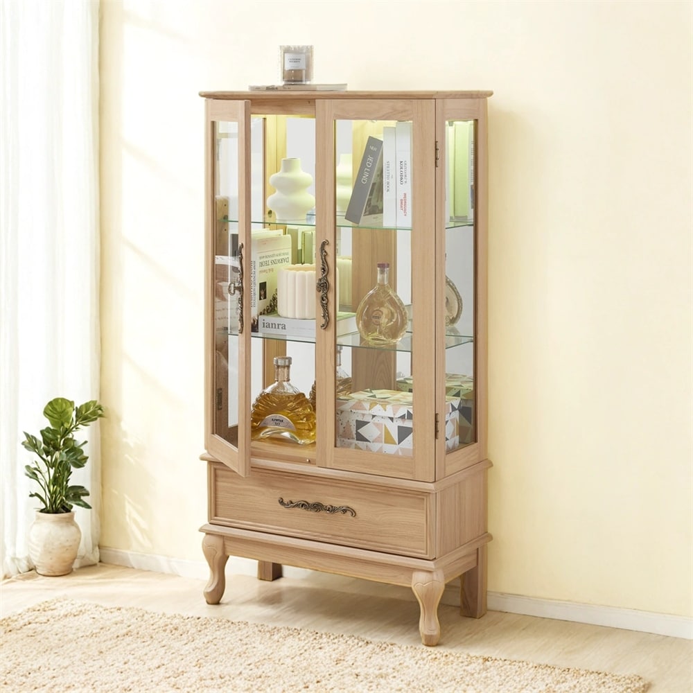Lighted Curio Cabinet,Glass Display Cabinet with Adjustable Shelves