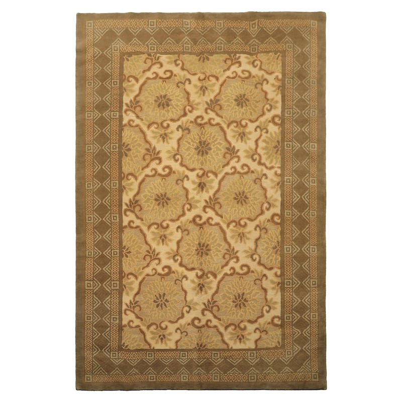 6x9 Tibetano Hand Knotted Wool & Silk Beige Tibetan Transitional Patterned Rug - 6' x 9'