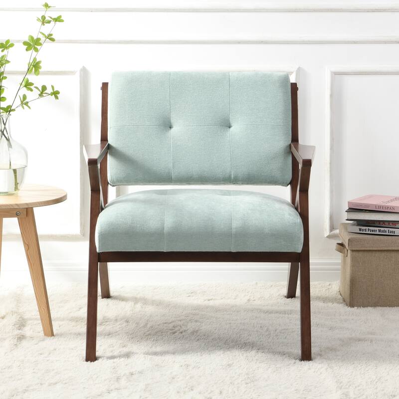 Green Modern 30" Button Tufted Lounge Chair with Angled Legs and Solid Wood Frame