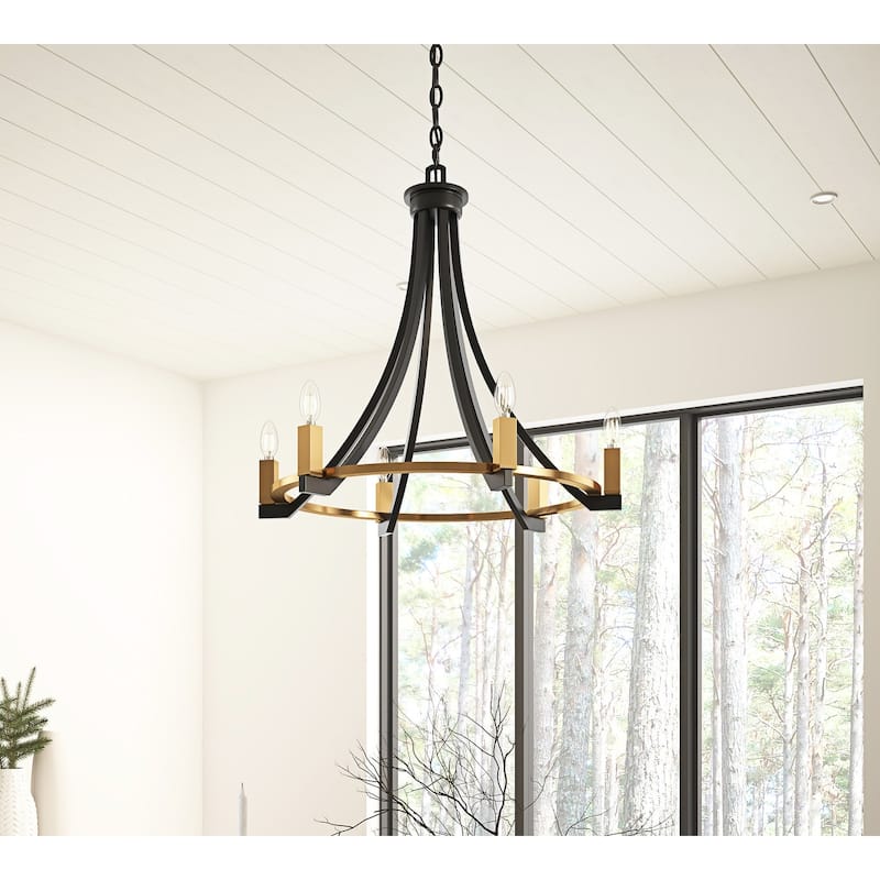 Industrial 6-Light Wagon Wheel Chandelier for Dining Room Living Room Kitchen - Black