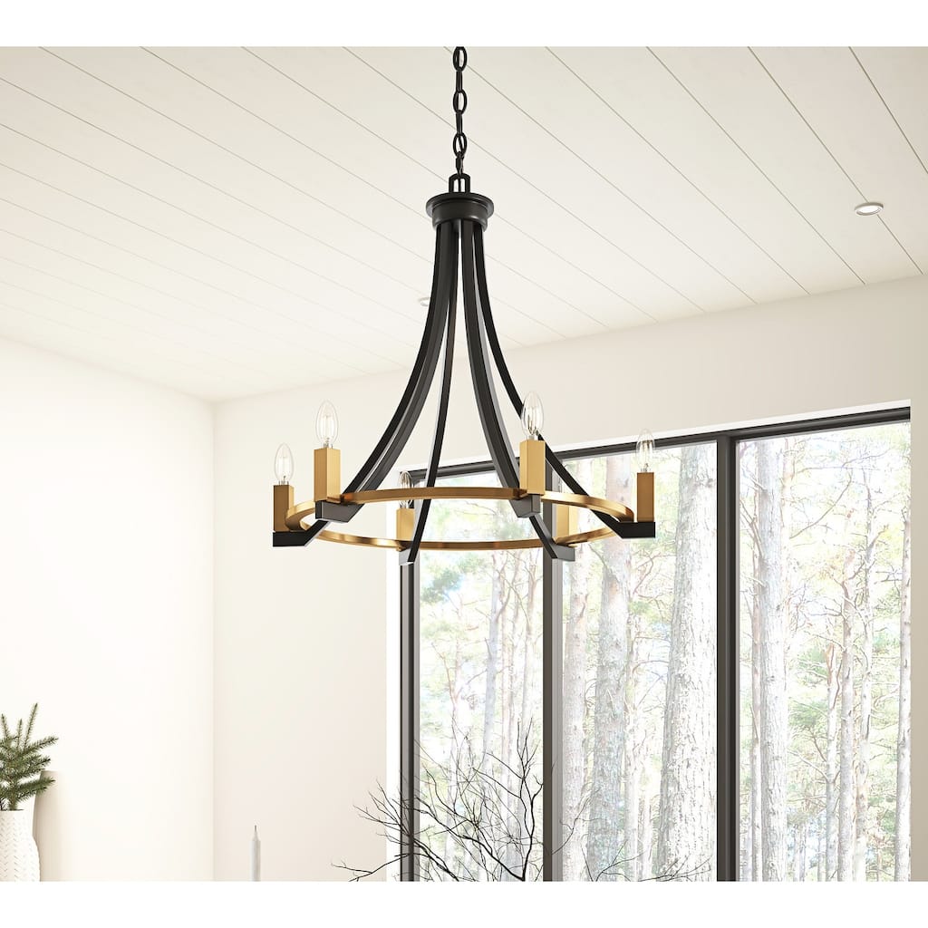 Industrial 6-Light Wagon Wheel Chandelier for Dining Room Living Room Kitchen