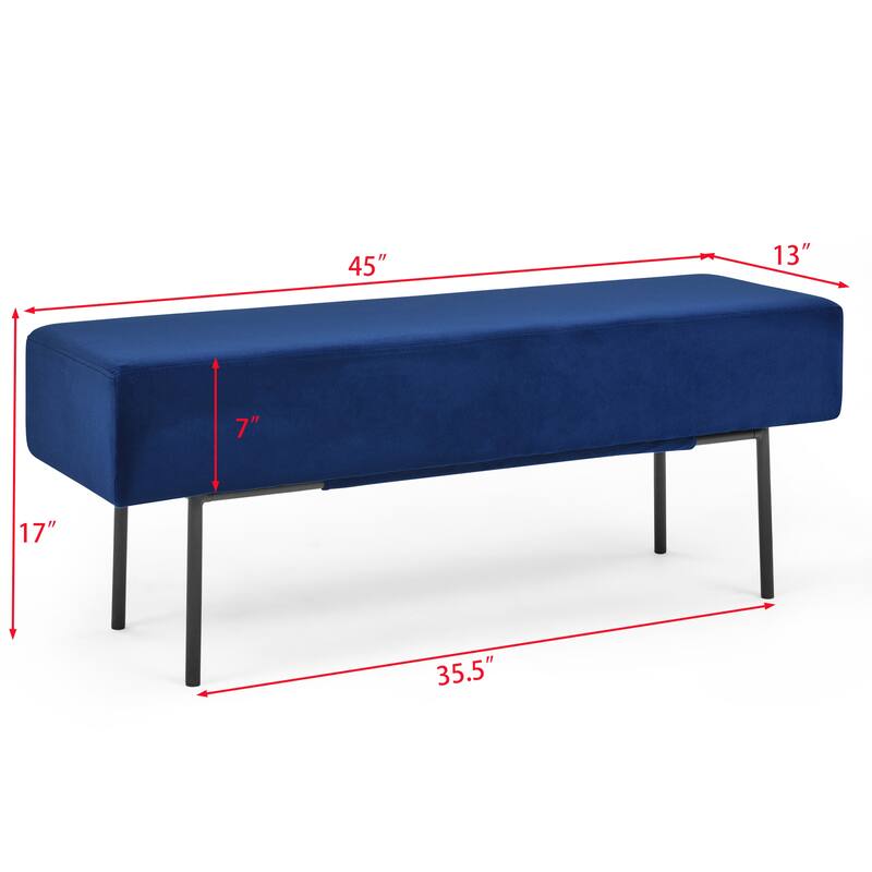 Contemporary Style Bedroom Velvet Upholstered Bench, Blue,( 45'' x13''x 17'')