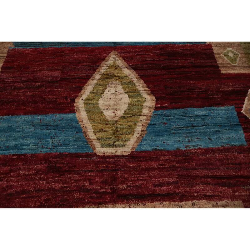 Hand Knotted Oriental 100% Wool Carpet Modern Tribal Red Moroccan Area Rug - 9' 2'' X 6' 6''