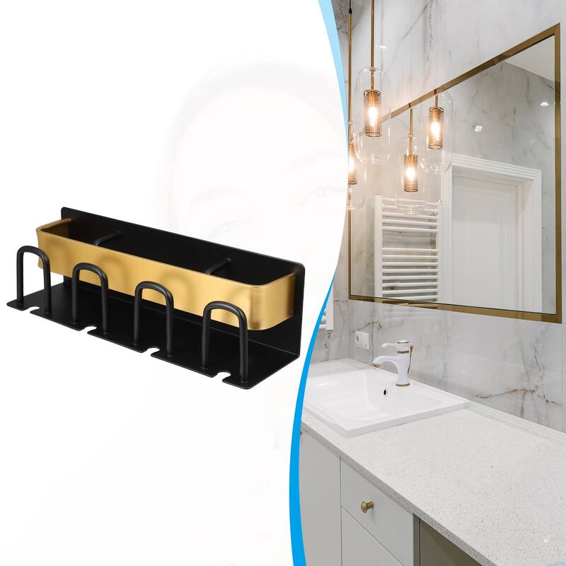 Toothbrush Holder Wall Mounted, Toothbrush Holders and Toothpaste Squeezer Bathroom Set - Black, Gold Tone - 10.24"x2.95"x2.95"(L*W*H)