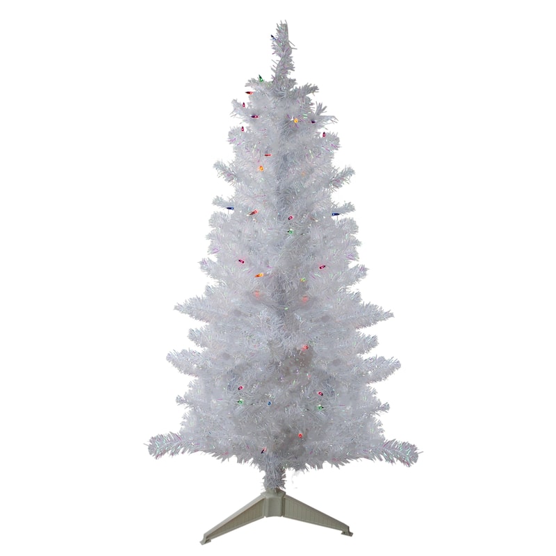 4' Pre-lit White Iridescent Pine Artificial Christmas Tree