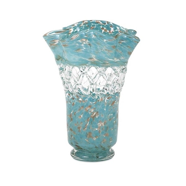 14.5" Shades of Turquoise Blue and Copper Patterned Glass Flower Vase - N/A